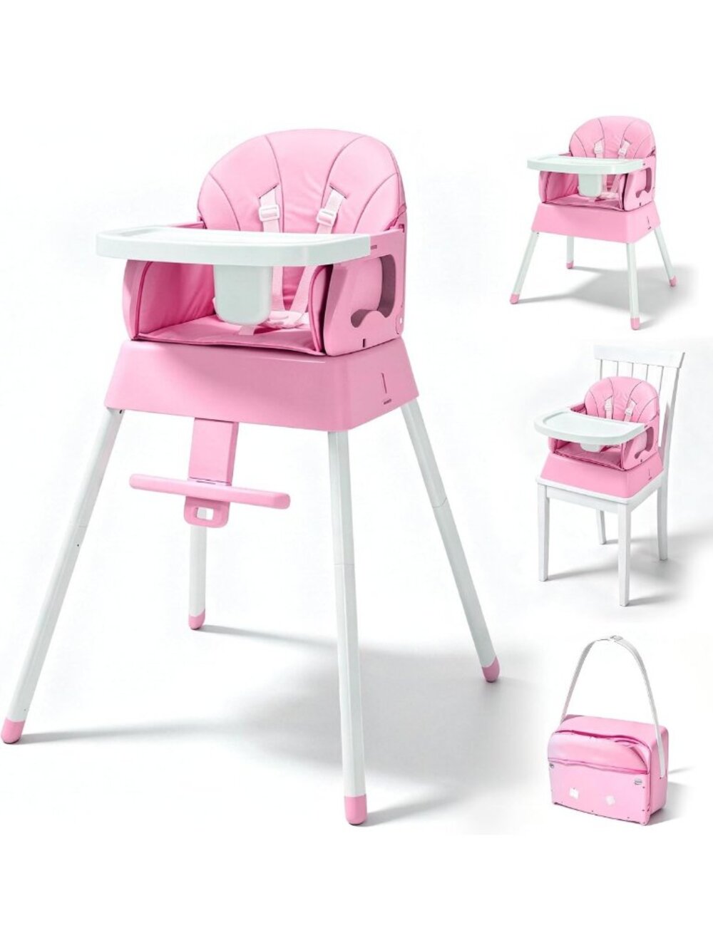 5-in-1 Foldable High Chair & Booster Seat for Babies & Toddlers - Portable, Pink